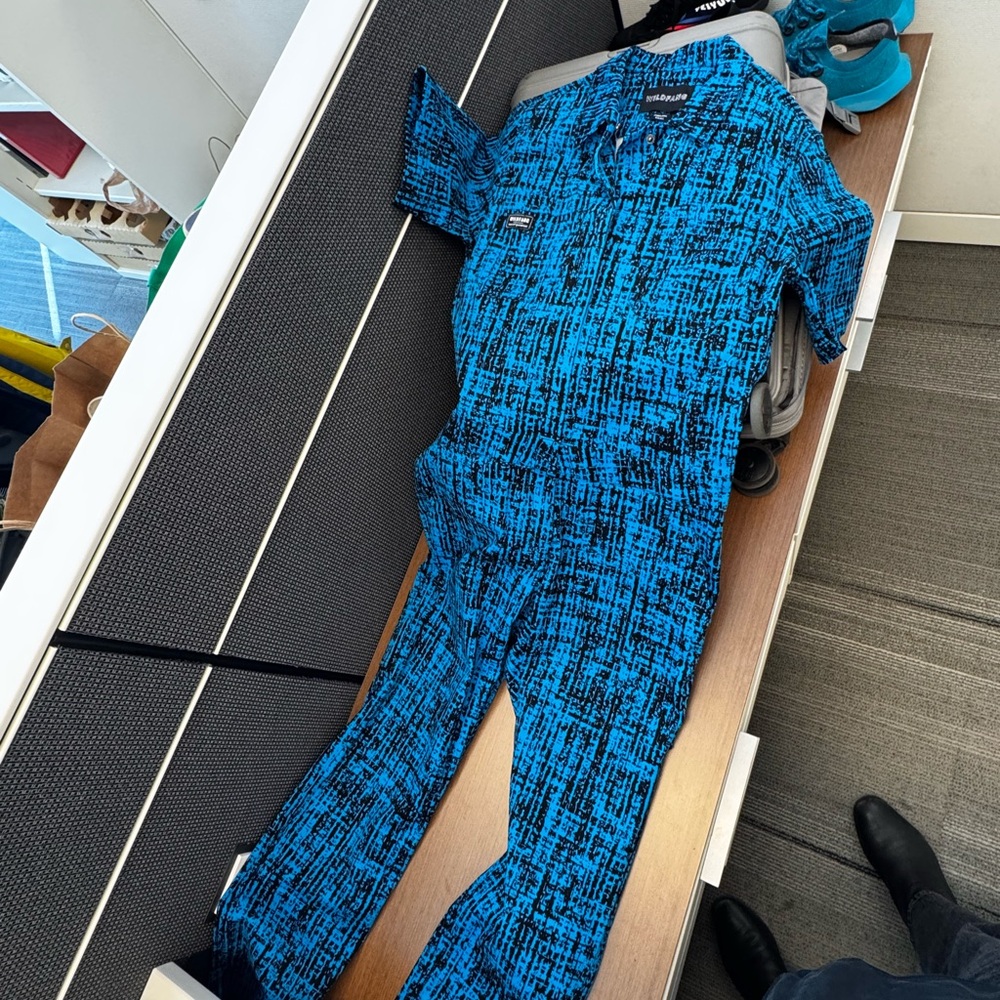Wildfang The Essential coverall in printed blue/black. Size S